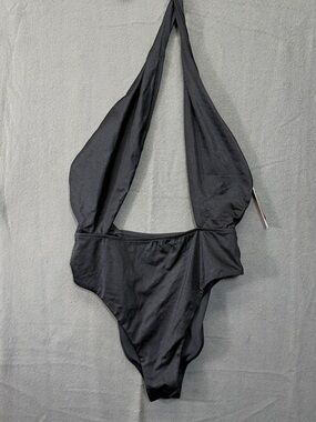 NWT L Victoria’s Secret Sexy Plunge Black Halter Swimsuit One Piece Bathing Suit